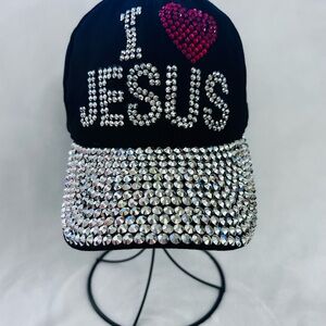 Black "I Love ❤️ Jesus" Rhinestone Bling Baseball Cap NWOT